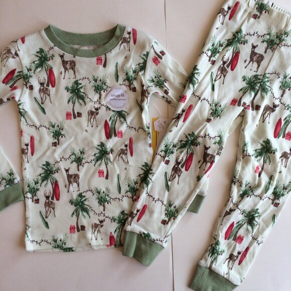New Burt's Bees Christmas Pajamas 2T Island Holiday Organic Shirt Pants Set - Picture 1 of 6